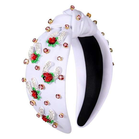 Women Beaded Horseshoe Derby Headband Crystal Jeweled Horse Racing Accessory